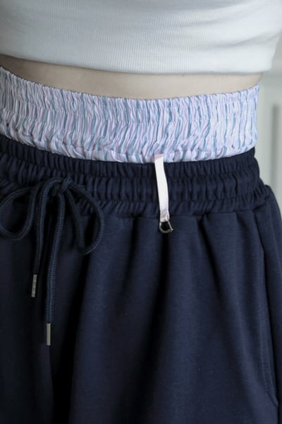 條紋配襯小吊環七分棉褲（咩冷同款）2