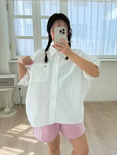 愛心銀標小可愛澎袖條紋襯衫（咩冷同款）9