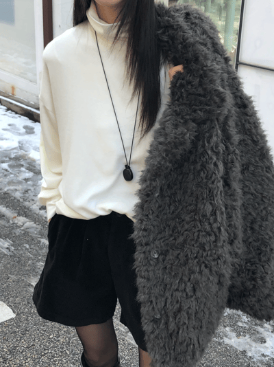 時髦小翻領毛絨絨外套17