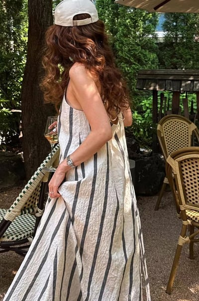 度假必備棉麻條紋洋裝8