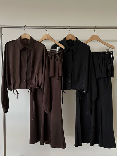 高級感光澤附片裙開衩長裙10