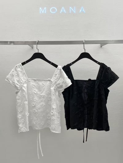 高級感刺繡緹花綁帶上衣5