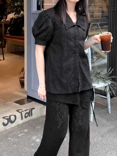 小澎袖蕾絲棉質襯衫5