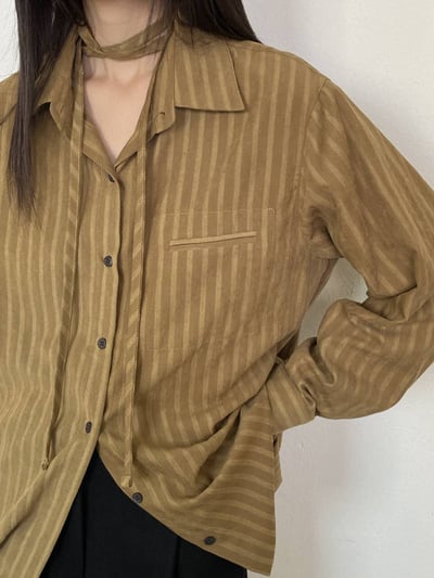 高級低調條紋綁帶式襯衫8