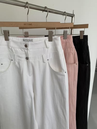 雙腰釦設計條紋寬版直筒褲13