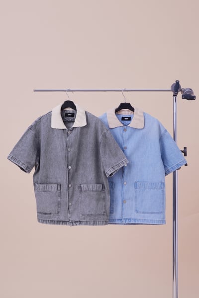 歐巴的針織拼接牛仔襯衫17