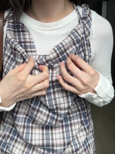 綁帶垂墜棉質格紋開衩洋裝8