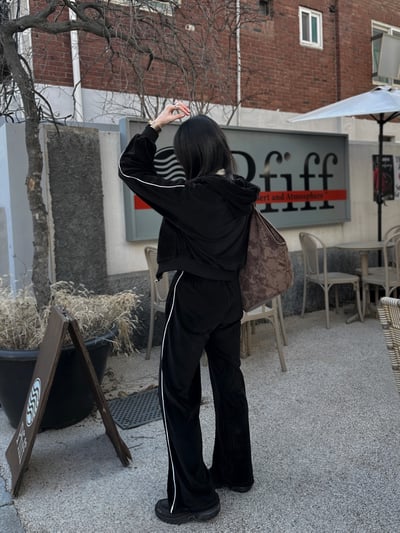 車線拼接絨面連帽外套2