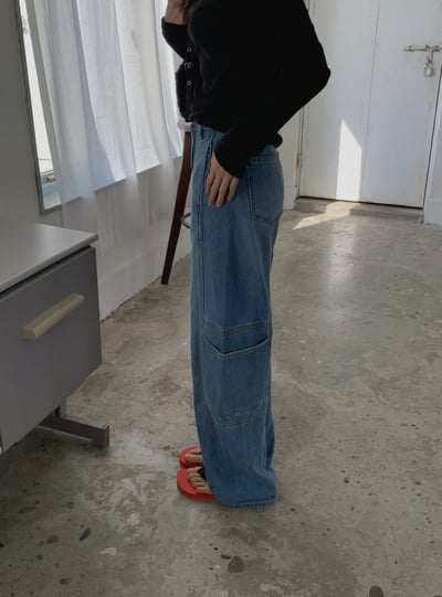 側口袋工作風牛仔褲6