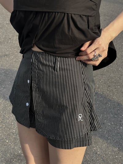 雙層襯衫布條紋短褲1