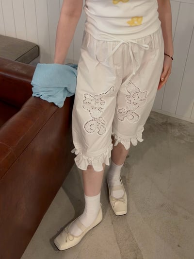 高級感法式刺繡七分褲4
