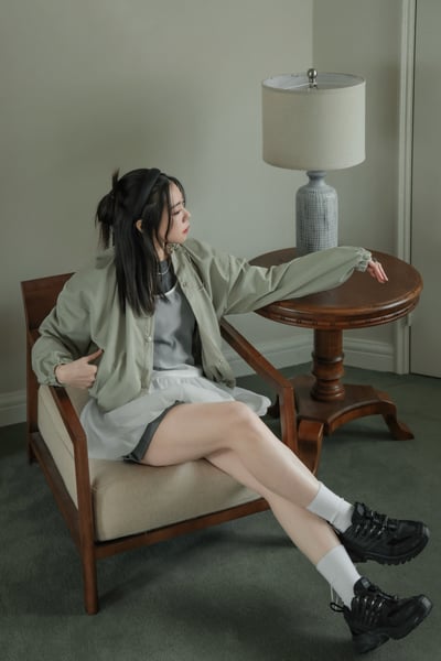 雙層荷葉抽繩排釦風衣外套（咩冷同款）6