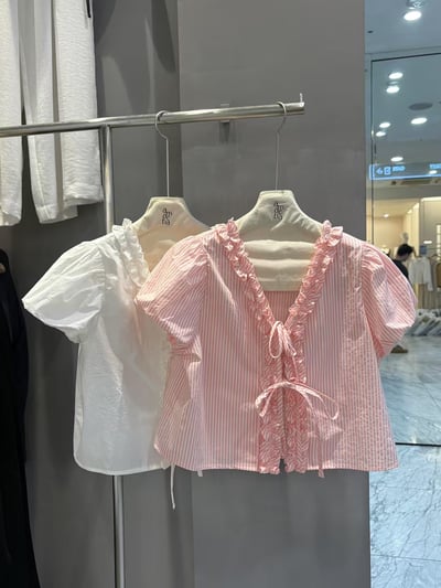 抓皺滾邊少女綁帶上衣13