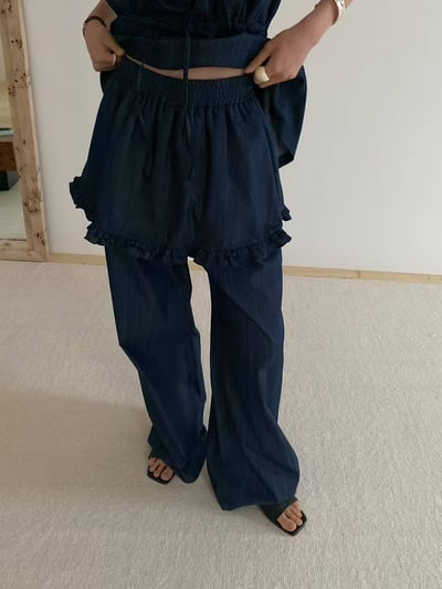 自帶裙擺軟料牛仔長褲5