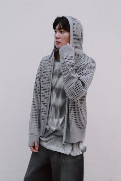 簍空針織休閒連帽外套1