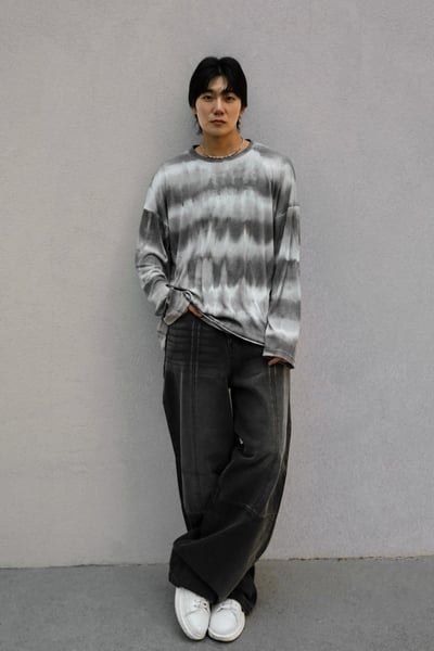 男裝刷色厚磅寬版牛仔褲S/M/L1