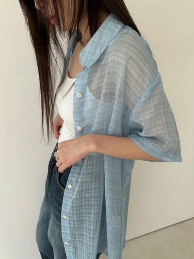 人人百搭透膚格紋襯衫3