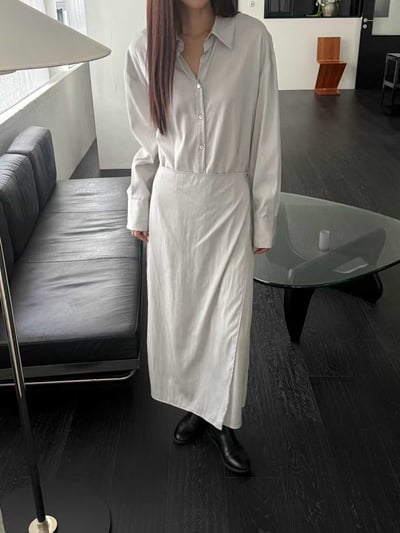 片裙造型排扣開衩襯衫洋裝6