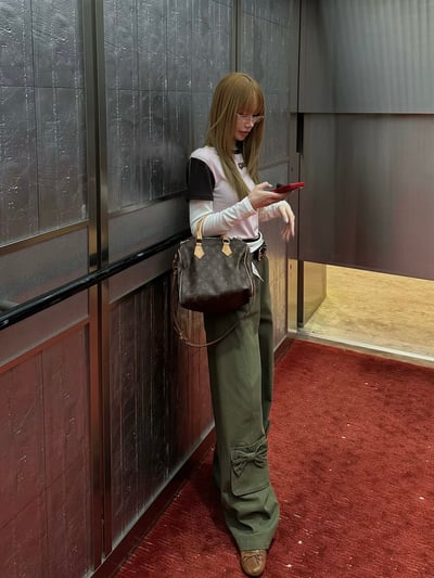 蝴蝶結口袋設計工裝褲2