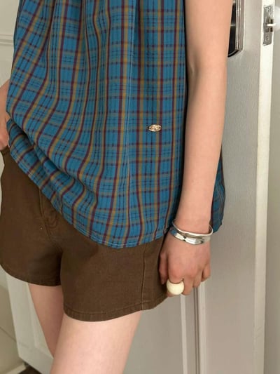 韓系度假附髮帶格子背心5