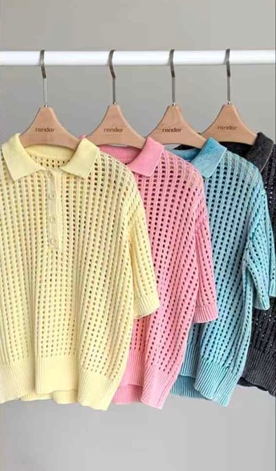 POLO領水洗刷色簍空針織衫8