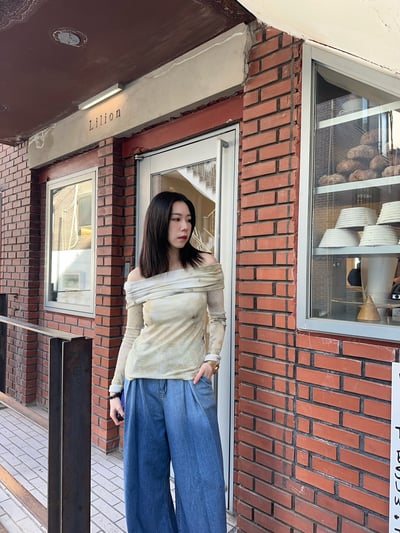 仙女渲染一字領彈性上衣5