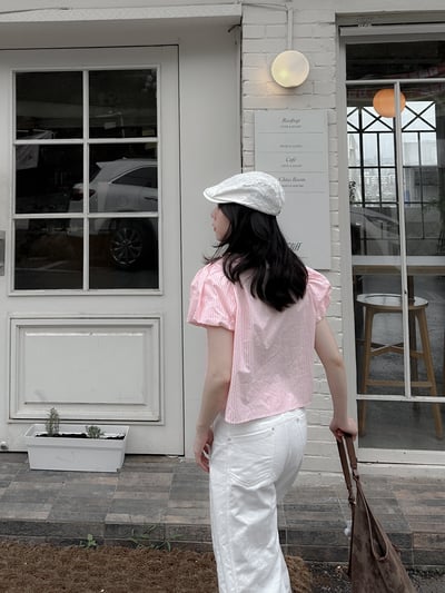 抓皺滾邊少女綁帶上衣5