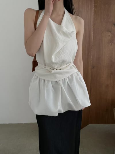 棉麻附綁帶繞頸設計背心3