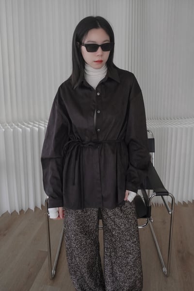 超柔順挺版麂皮襯衫（附綁帶）1