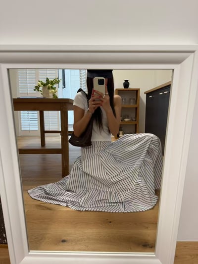 腰身特殊剪裁條紋散擺長裙4