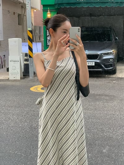 法式渡假斜紋綁帶洋裝6
