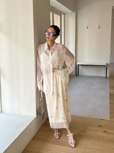 春夏光澤感兩件式透膚襯衫5