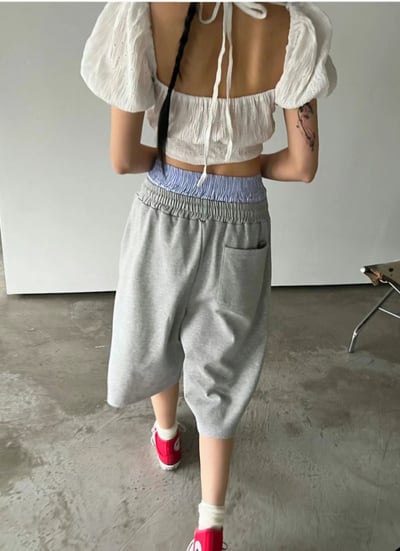 條紋配襯小吊環七分棉褲（咩冷同款）3