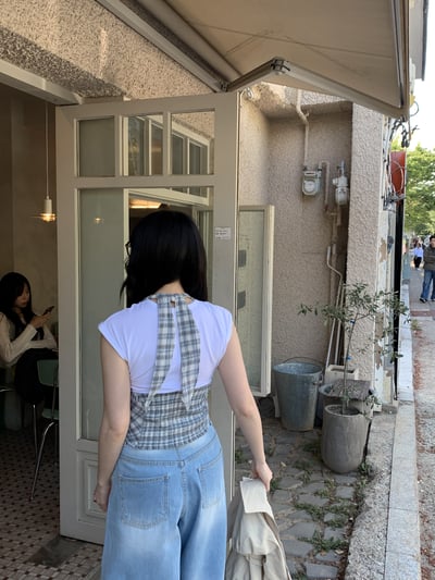 休閒格紋棉質綁帶背心6