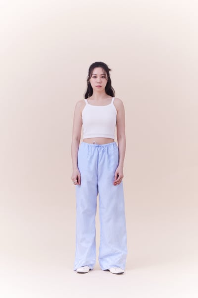 法式小浪漫鬆緊腰頭條紋長褲14