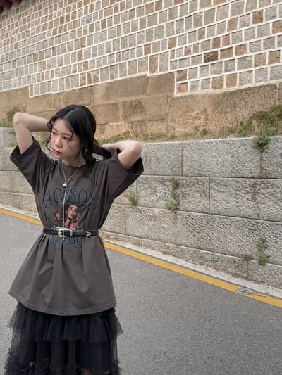 美式女孩印圖寬鬆柔棉T恤5