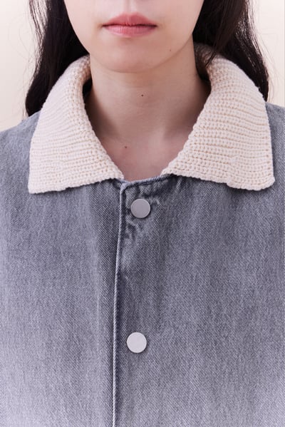 歐巴的針織拼接牛仔襯衫9