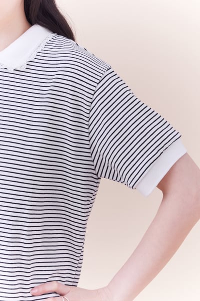 蕾絲小細節POLO條紋上衣12