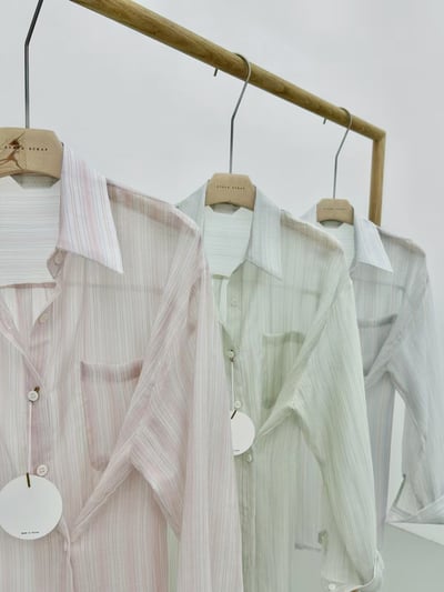 低調混紡條紋輕透襯衫3