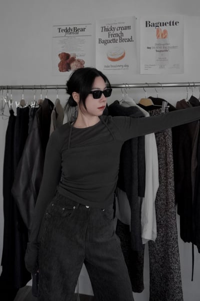 抽抽袖口合身綁帶上衣2