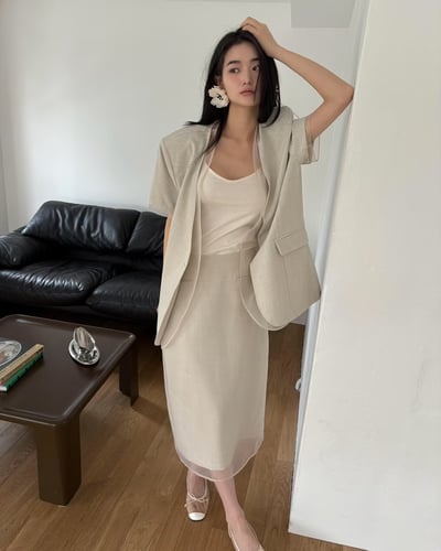 雪紡拼接亞麻西裝外套4