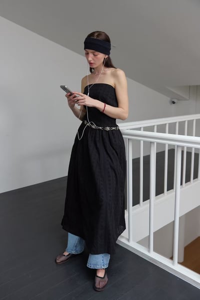 度假必備平口蕾絲雕花長洋裝2