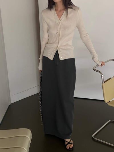 彈性綁帶厚磅針織長裙6