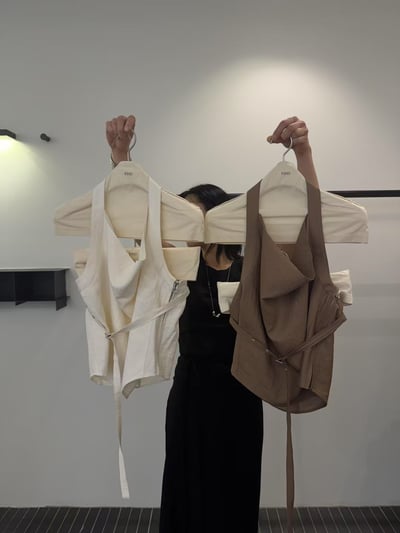 棉麻附綁帶繞頸設計背心7