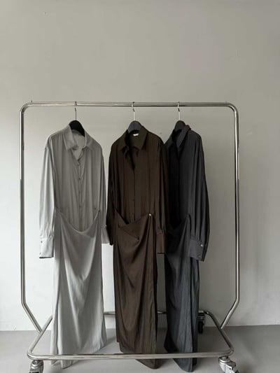 片裙造型排扣開衩襯衫洋裝15