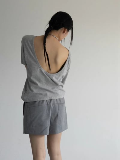 鬆緊拼接西裝條紋短褲16