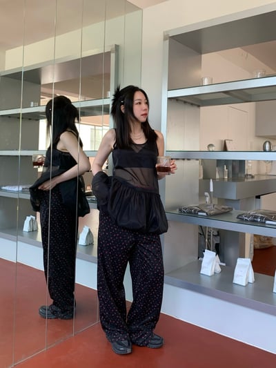 性感撞色緞面小花長褲3