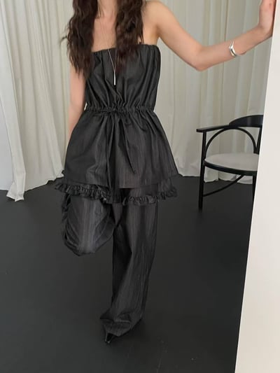 自帶裙擺軟料牛仔長褲6