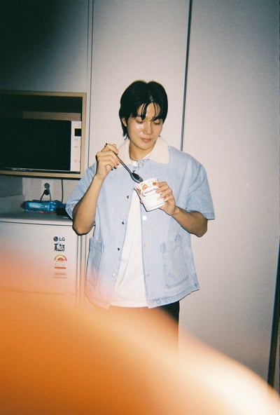 歐巴的針織拼接牛仔襯衫1