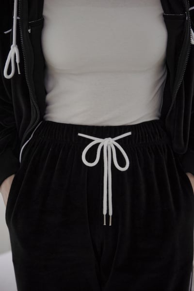 車線拼接絨面抽繩長褲6